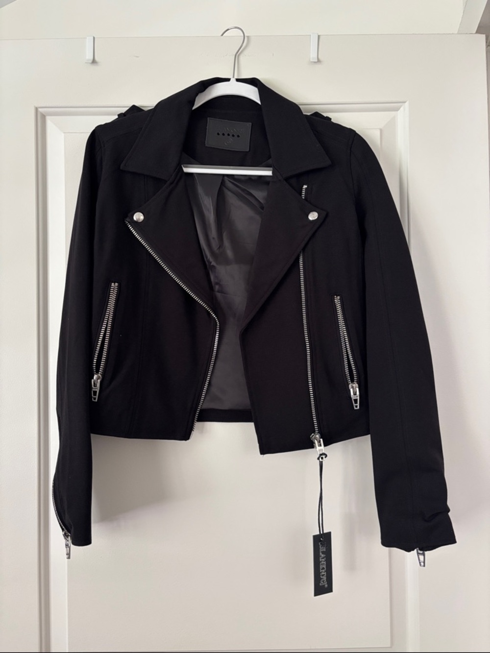 New! Blank NYC black ponte/knit moto jacket, size XS